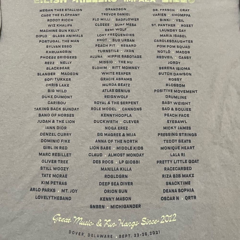 Firefly Festival 2021 Tour T-Shirt Billie Eilish The Killers Tame Impala Sz XL - Picture 5 of 6